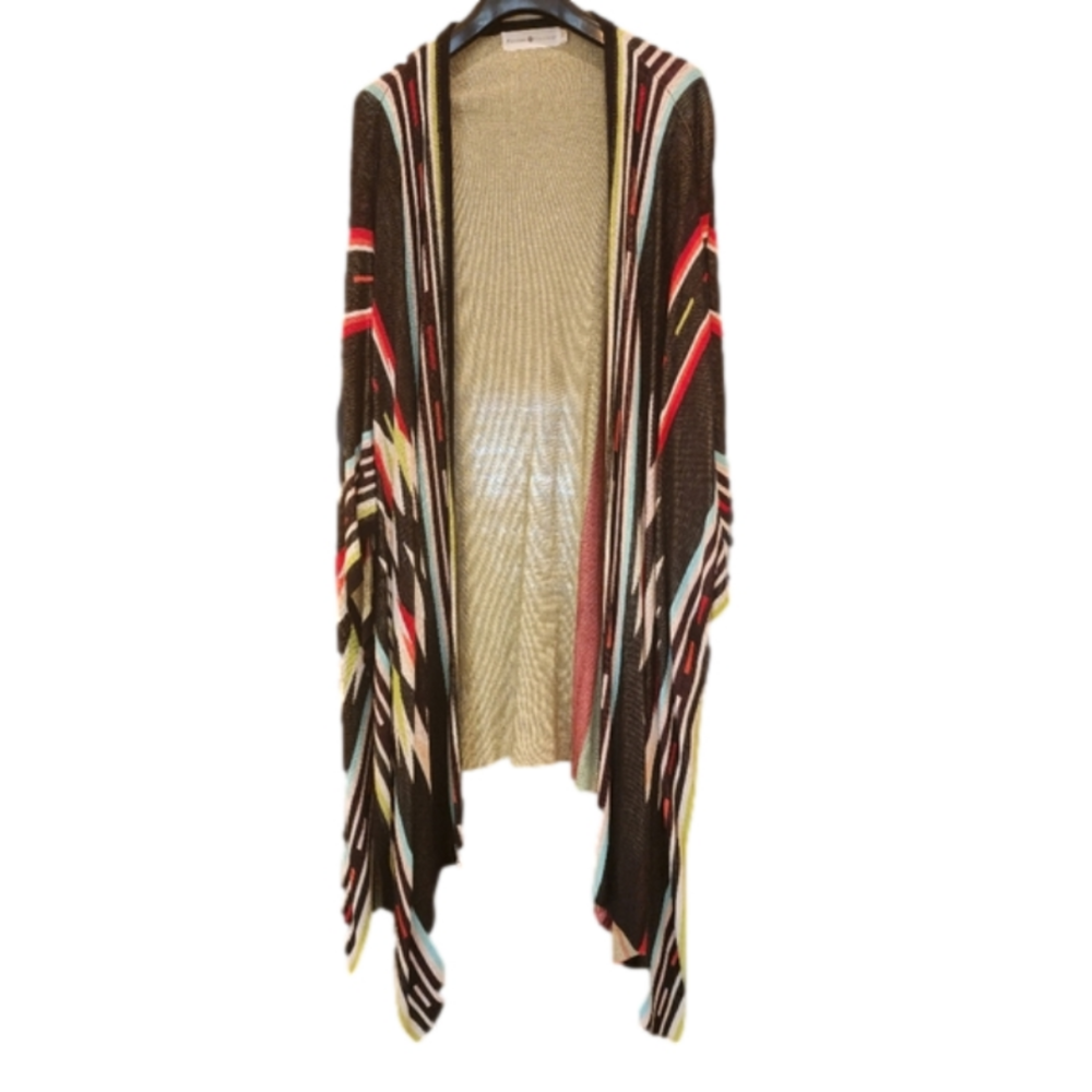 Rancho Estancia Beautiful Vibrant  Southwestern Aztec Knit  Poncho Shrug Shawl